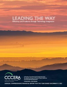 Creative direction, design, and production of 118-page financial report for Contra Costa County Employees' Retirement Association by Hae Yuon Kim/Tobi Designs.
